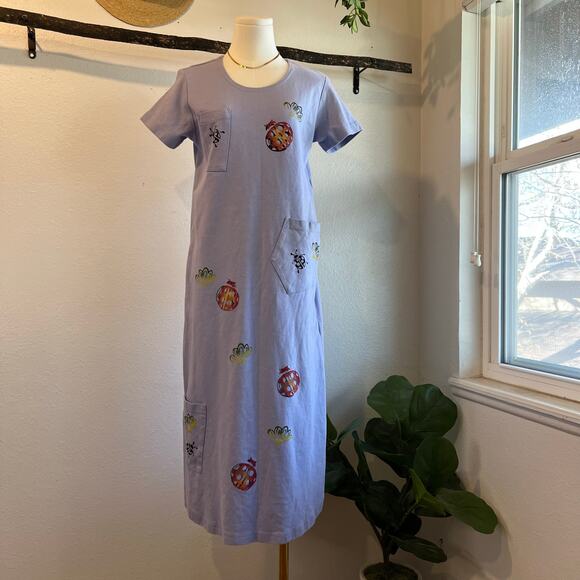 Vintage USA Focus Cotton Purple Painted Lady Bug Printed Pocket Dress Size Small - Picture 1 of 12